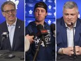 From left: Maple Leafs president Brendan Shanahan, winger Mitch Marner and coach Sheldon Keefe.