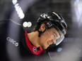 Ridly Greig of the Ottawa Senators skates during warm ups prior to a game against the Montreal Canadiens at Canadian Tire Centre on Jan. 18, 2024 in Ottawa, Ontario, Canada.