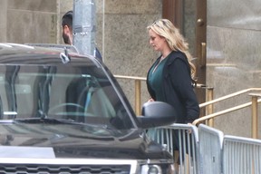 Stormy Daniels leaves Manhattan court after testifying at former U.S. President Donald Trump's trial for allegedly covering up hush money payments linked to extramarital affairs, in New York City, on May 9, 2024.