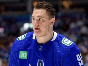 Vancouver Canucks defenceman Nikita Zadorov is pictured during warmup for Game 7 of a second-round playoff series against the Edmonton Oilers at Rogers Arena in Vancouver on May 20, 2024.