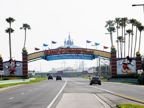 A view of the Walt Disney World theme park entrance on July 11, 2020, in Lake Buena Vista, Fla.