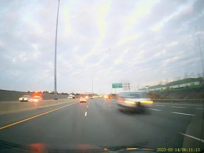 Milica Maljkovic Birkett’s dashcam footage shows how close she came to being struck by the van evading police by speeding the wrong way on Hwy. 401 on Monday, April 29, 2024.