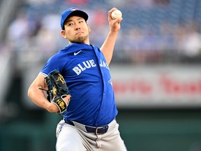 Blue Jays starter Yusei Kikuchi pitches in the second inning against the Nationals at Nationals Park in Washington, D.C., Friday, May 3, 2024.