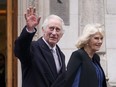 FILE - Britain's King Charles III and Queen Camilla leave The London Clinic in central London, Monday, Jan. 29, 2024. King Charles III plans to travel to France next month for British ceremonies marking the 80th anniversary of the D-Day landings, while skipping the larger international event a few miles away as he continues to be treated for cancer.