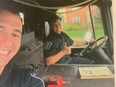 A smiling selfie of Eric Einagel and Ash Weaver was presented as evidence in court on Tuesday. Weaver has accused Einagel of assaulting them on Sept. 14, 2022, when the two were both firefighters at Station 47 in Barrhaven.