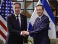 U.S. Secretary of State Antony Blinken (L) meets with Israeli President Isaac Herzog in Tel Aviv, on May 1, 2024. (Photo by Evelyn Hockstein / POOL / AFP)