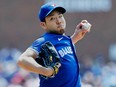 Yusei Kikuchi of the Toronto Blue Jays pitches against the Detroit Tigers during the second inning at Comerica Park on May 26, 2024 in Detroit, Mich.