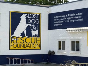 The Lost Dog and Cat Rescue Foundation signage is displayed on its building in Falls Church, Va. Friday, May 24, 2024.