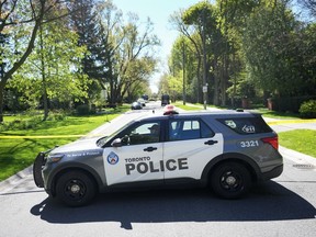Toronto Police investigate a crime scene outside the mansion of Canadian rap mogul Drake in Toronto's Bridle Path neighbourhood, Tuesday, May 7, 2024.