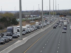 A stretch of the 401 highway in Whitby, Ont. is seen on Tuesday April 30, 2024.