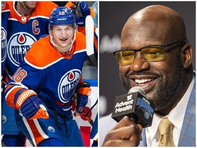 NBA legend Shaquille O'Neal, right, and Edmonton Oilers forward Zach Hyman, left, combine forces to create one unstoppable entity known as 'Shaq Hyman.'