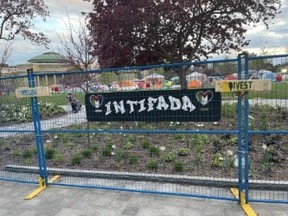The University of Toronto has noted it is concerned about "hateful" signs at the "Little Gaza" encampment -- Joe Warmington photo