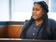 Pieper Lewis gives her allocution during a sentencing hearing on Sept. 13, 2022, in Des Moines, Iowa.