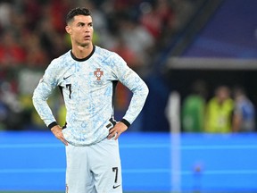 Portugal's Cristiano Ronaldo reacts after he lost the UEFA Euro 2024 Group F football match between Georgia and Portugal.