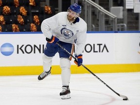 The Edmonton Oilers' Connor McDavid (97) takes part in team practice at Rogers Place, in Edmonton Friday June 14, 2024. The Oilers take on the Florida Panthers in Game 4 of the Stanley Cup Finals June 15, 2024.