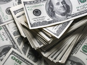 U.S. dollar bills are pictured in this stock image.