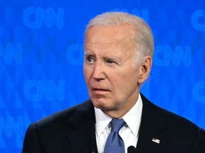 A confused looking Joe Biden onstage in Atlanta.