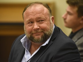 Infowars founder Alex Jones appears in court to testify during the Sandy Hook defamation damages trial at Connecticut Superior Court in Waterbury, Conn. Thursday, Sept. 22, 2022.