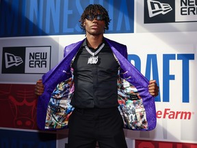 Ja'Kobe Walter arrives prior to the first round of the 2024 NBA Draft at Barclays Center on June 26, 2024 in Brooklyn.