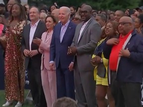 Joe Biden appeared motionless during a celebration for Juneteenth on the White House Lawn on Monday evening.