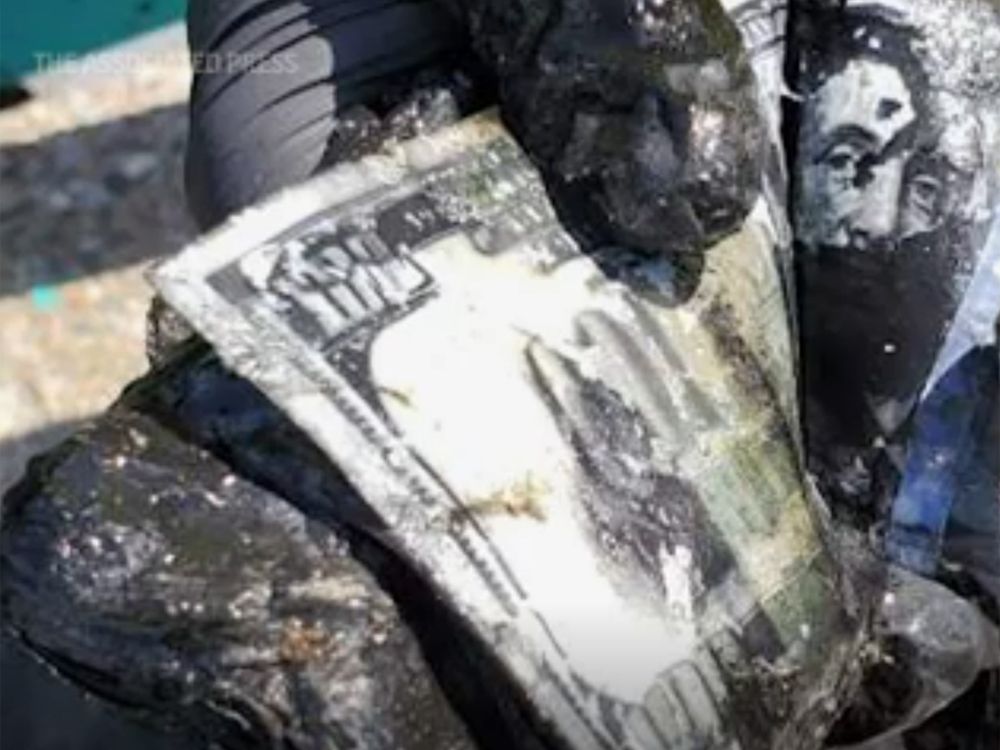 James Kane displays some of the cash he found in a safe while magnet fishing in New York.