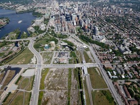 A view of LeBreton Flats from a helicopter.
