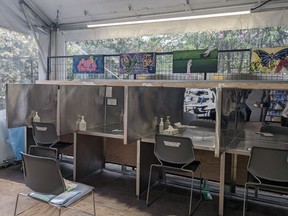 Handout photograph of the Outdoor Overdose Prevention Site for patients who inhale and inject, at St. Paul's Hospital in Vancouver.