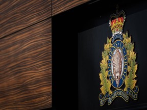 First responders in southeastern British Columbia say a teen and his dog have been rescued after falling "several hundred feet" down an embankment. The RCMP logo is seen outside the force's 'E' division headquarters in Surrey, B.C., on Thursday, March 16, 2023.
