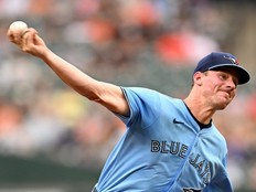 Blue Jays starting pitcher Chris Bassitt makes a second-inning delivery against the Baltimore Orioles at Oriole Park at Camden Yards on July 30, 2024 in Baltimore, Md.