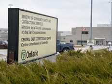 Signage for the Central East Correctional Centre is seen in Lindsay, Ont., on Friday, April 17, 2020. Rapist Andre Taillefer has been identified as the victim of an attack at the facility that ended with him dying in a hospital on July 22, 2024.