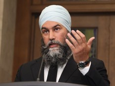 New Democratic Party Leader Jagmeet Singh speaks in the Foyer of the House of Commons on Thursday, June 13, 2024.