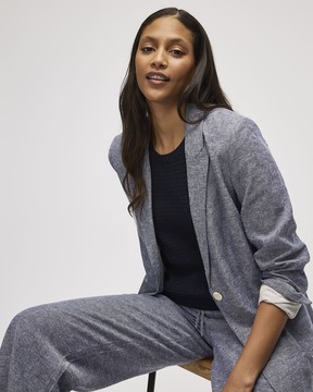 Linen Blend Blazer & Wide-Leg High-Rise Linen Blend Pant