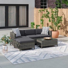 Zipcode Design Outdoor Sectional with Cushions in Dark Grey. PHOTO BY WAYFAIR