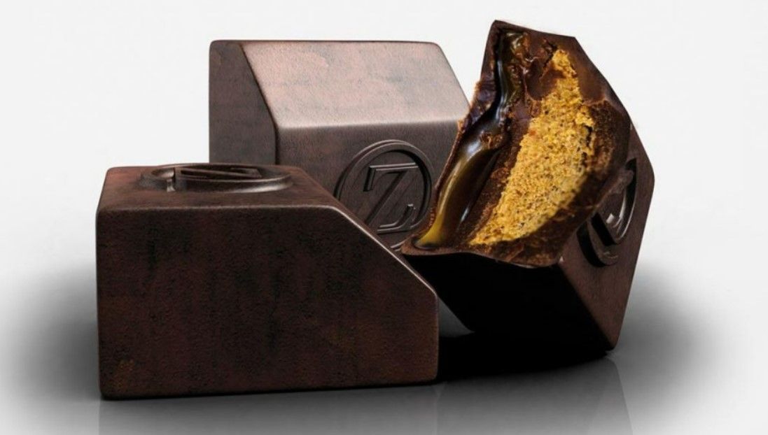 Sweet Torture combines French walnut praliné, phyllo dough and Valencia almonds into a refined 40 per cent Ivory Coast milk chocolate, imparting a crunchy texture common to Middle Eastern pastries such as baklava under a Venezuelan and Madagascan blend 70 per cent dark chocolate couverture.