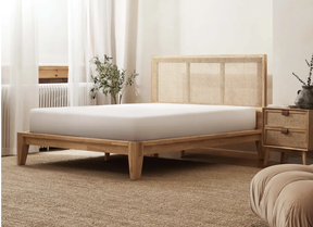 The frame is made from solid rubberwood and cane rattan.