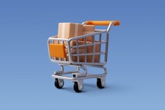 3d Vector Shopping Trolley with Parcel boxes, Shopping Online Concept.