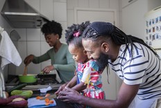 Family cooking healthy food