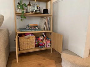 The soft close doors hide my toddler's many toys.