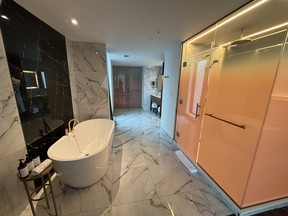 The bathroom at the Honeyrose Hotel.