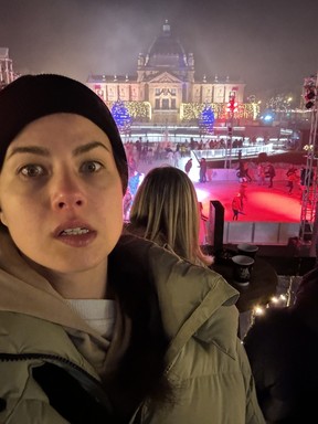 Una Puffer and me at a Christmas market in Zagreb, Croatia.