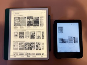 Size comparison of Kindle Scribe (left) to Kobo Clara (right).
