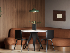 The marble top and black base option provides a striking contrast.