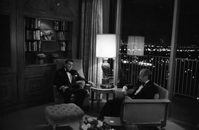 President Gerald Ford and then-governor of California Ronald Reagan meeting in the President's Suite in 1974