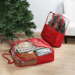 Red Polyester Clear Holiday Storage Bags