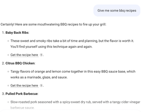 Example of copilot AI response: BBQ recipes