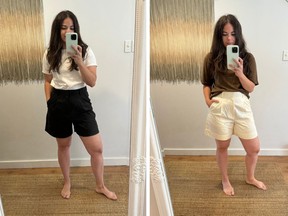 The Draper Short in Buttersmooth in black and canvas.