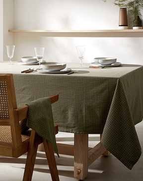 Simons Khaki Windowpane Check Recycled Cotton Tablecloth