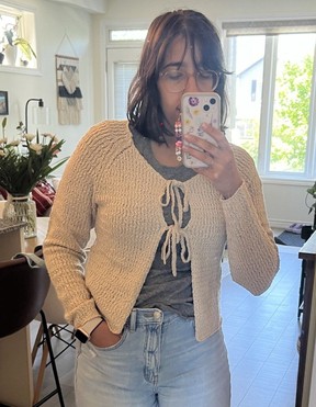 The Crochet Knit Cardigan in Light Beige