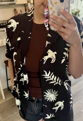 The Printed Camp Collar Blouse in Mahogany