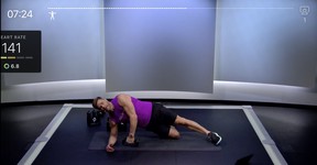 Heart rate on screen of Peloton workout